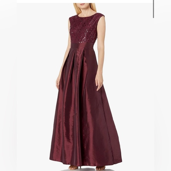 NWT Chetta B Sequin Satin Long Gown in Merlot Womens Size 22W - Picture 1 of 13